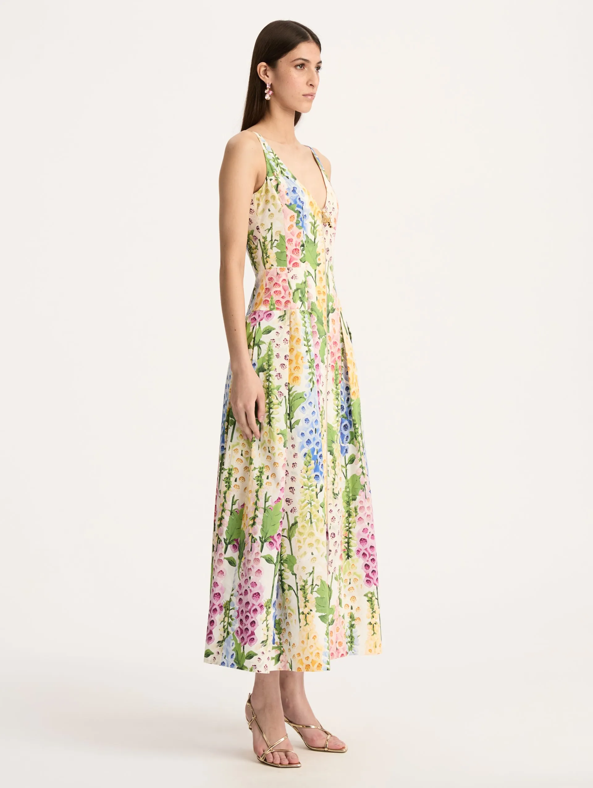 Foxgloves Sleeveless Cotton Poplin Dress sold by Oscar de la Renta product image thumbnail 3