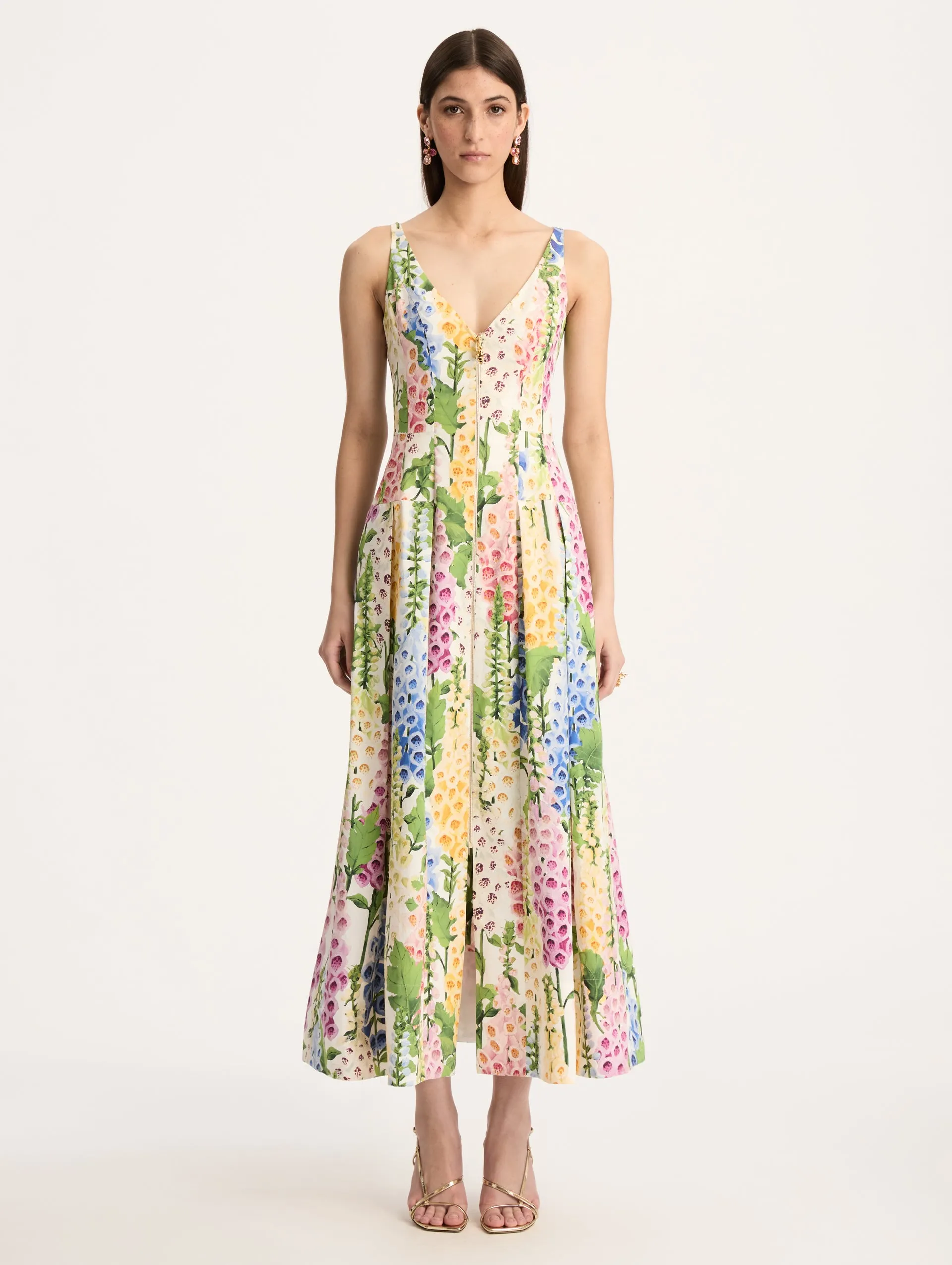 Foxgloves Sleeveless Cotton Poplin Dress sold by Oscar de la Renta