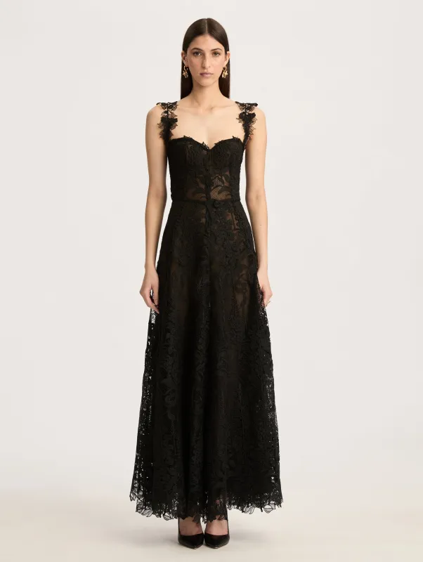 Foxgloves Sleeveless Guipure Threadwork Applique Dress made by Oscar de la Renta