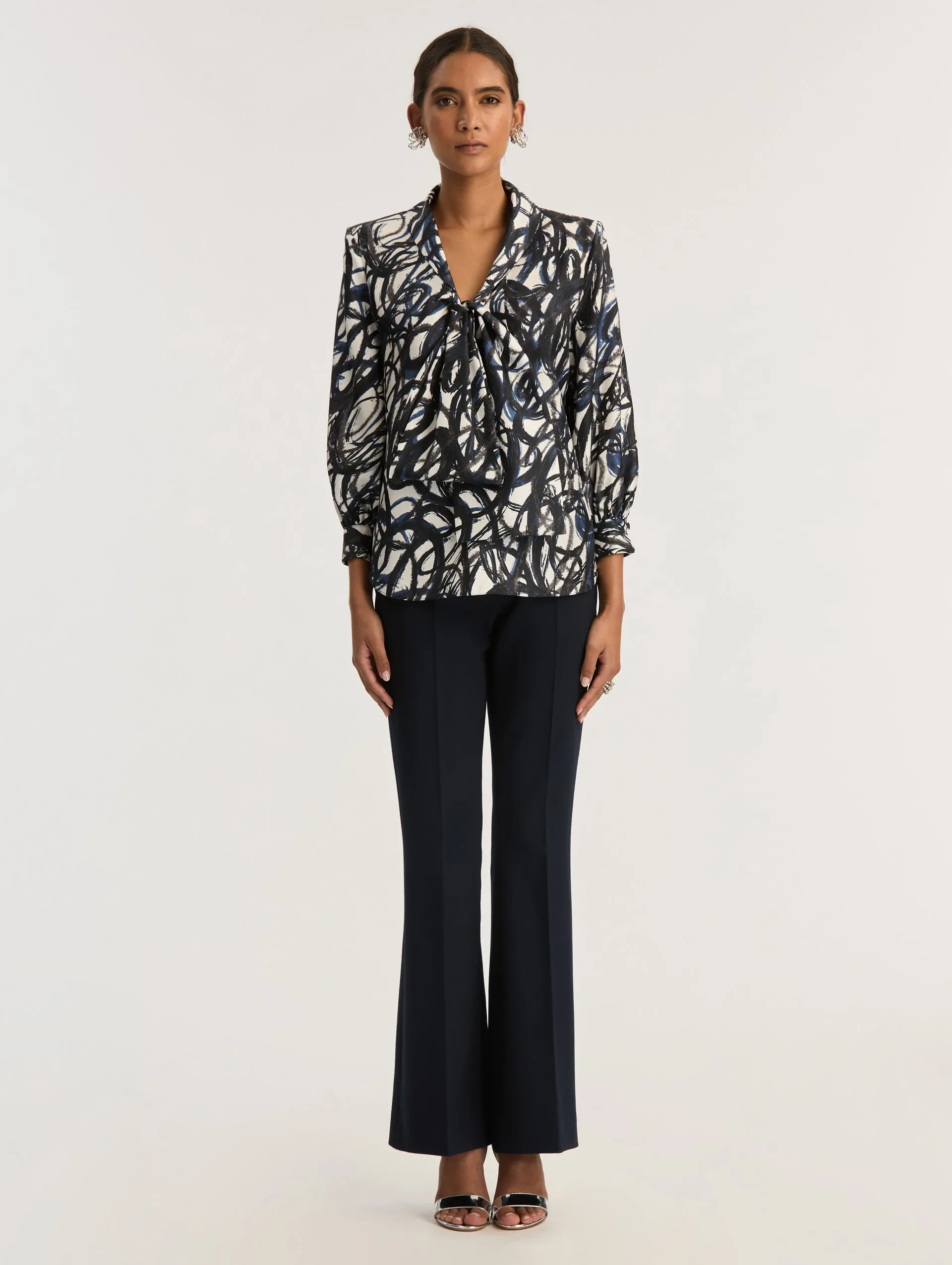 Long Sleeve Scribble Print Silk Twill Blouse sold by Oscar de la Renta product image thumbnail 2