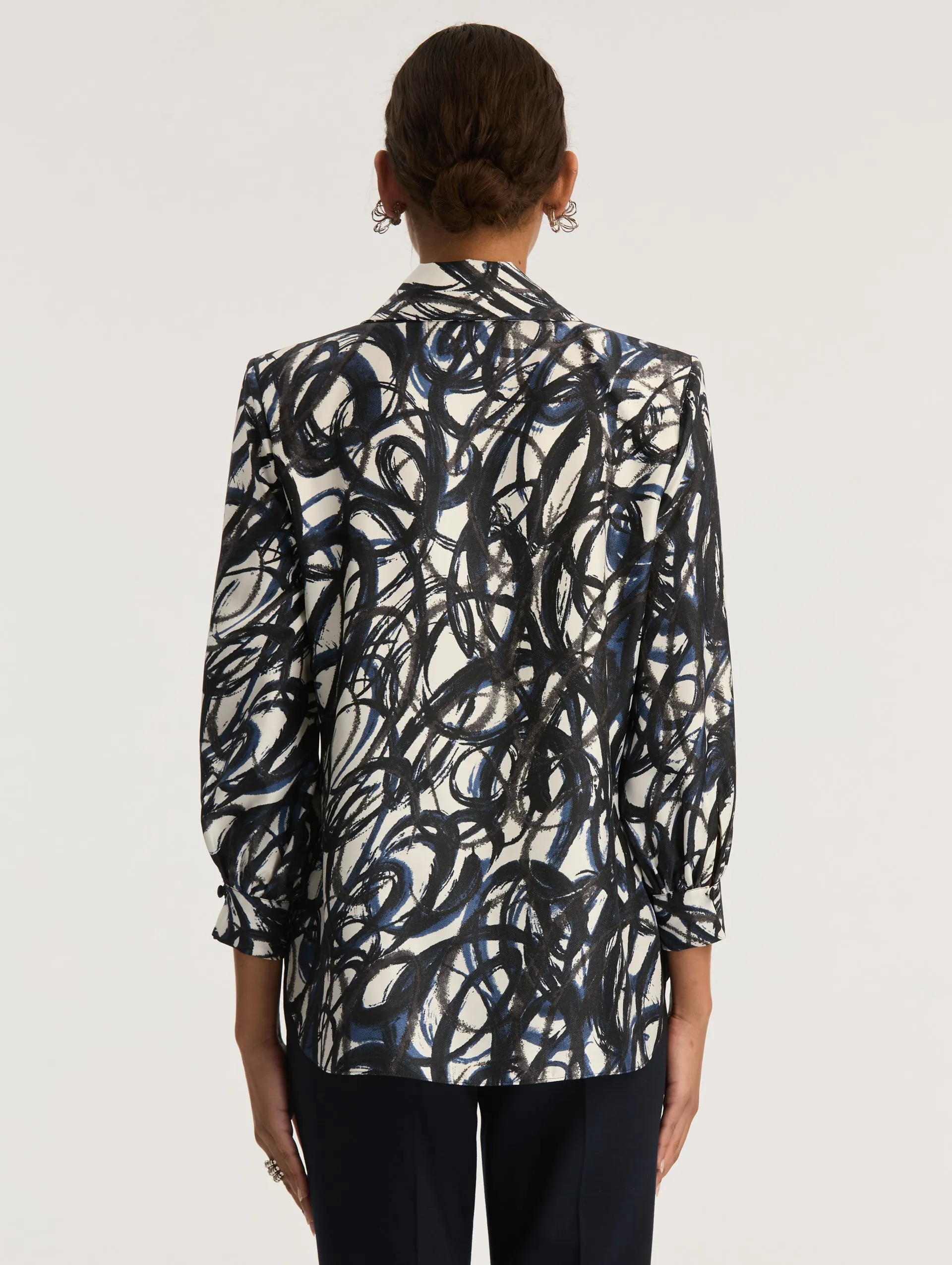Long Sleeve Scribble Print Silk Twill Blouse sold by Oscar de la Renta product image thumbnail 3