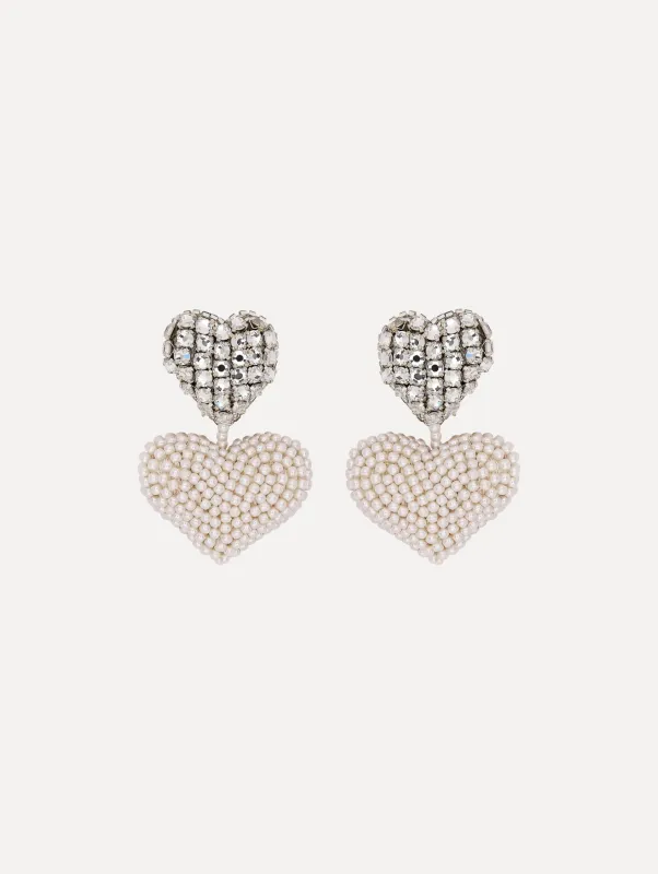 Beaded Crystal Heart Clip-On Earrings made by Oscar de la Renta