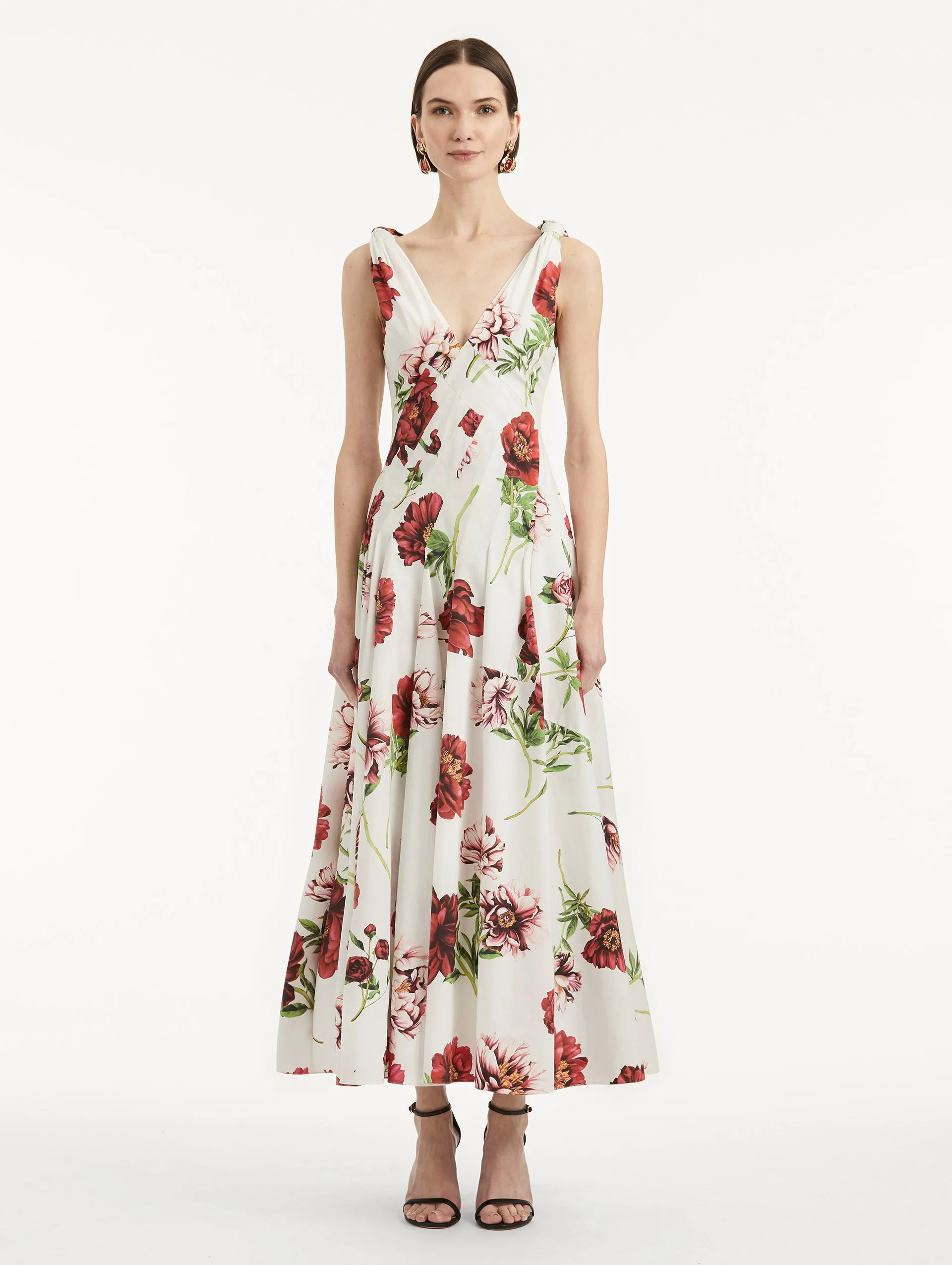 Peony Cotton Poplin V-Neck Dress sold by Oscar de la Renta product image thumbnail 2