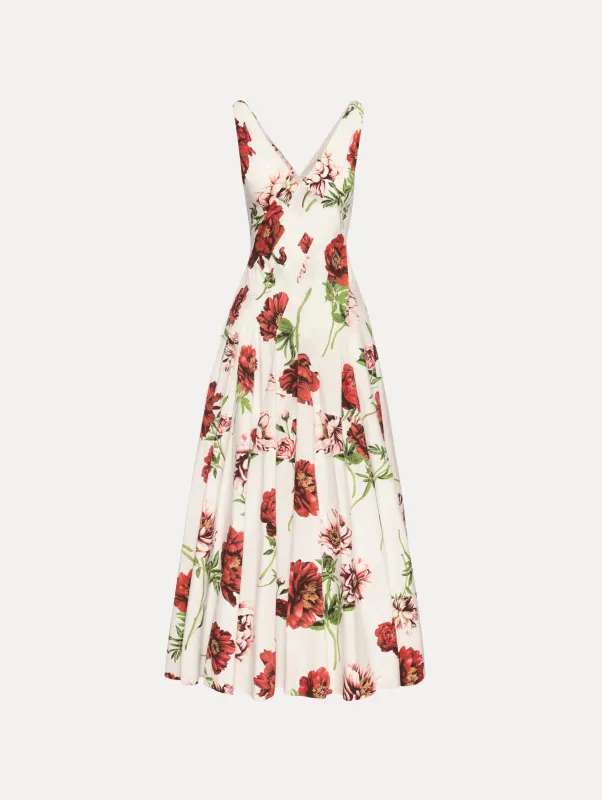 Peony Cotton Poplin V-Neck Dress sold by Oscar de la Renta