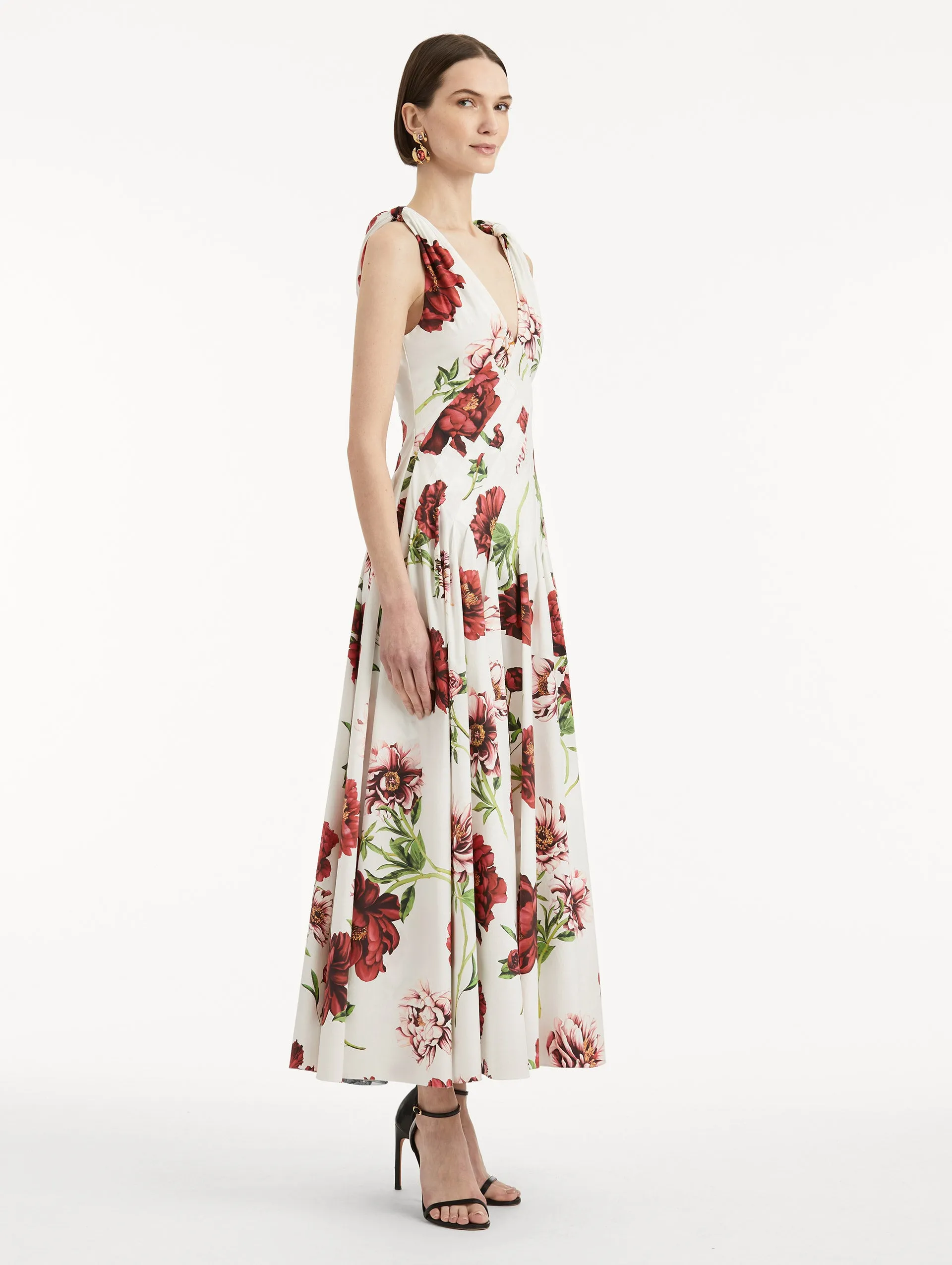 Peony Cotton Poplin V-Neck Dress sold by Oscar de la Renta product image thumbnail 4