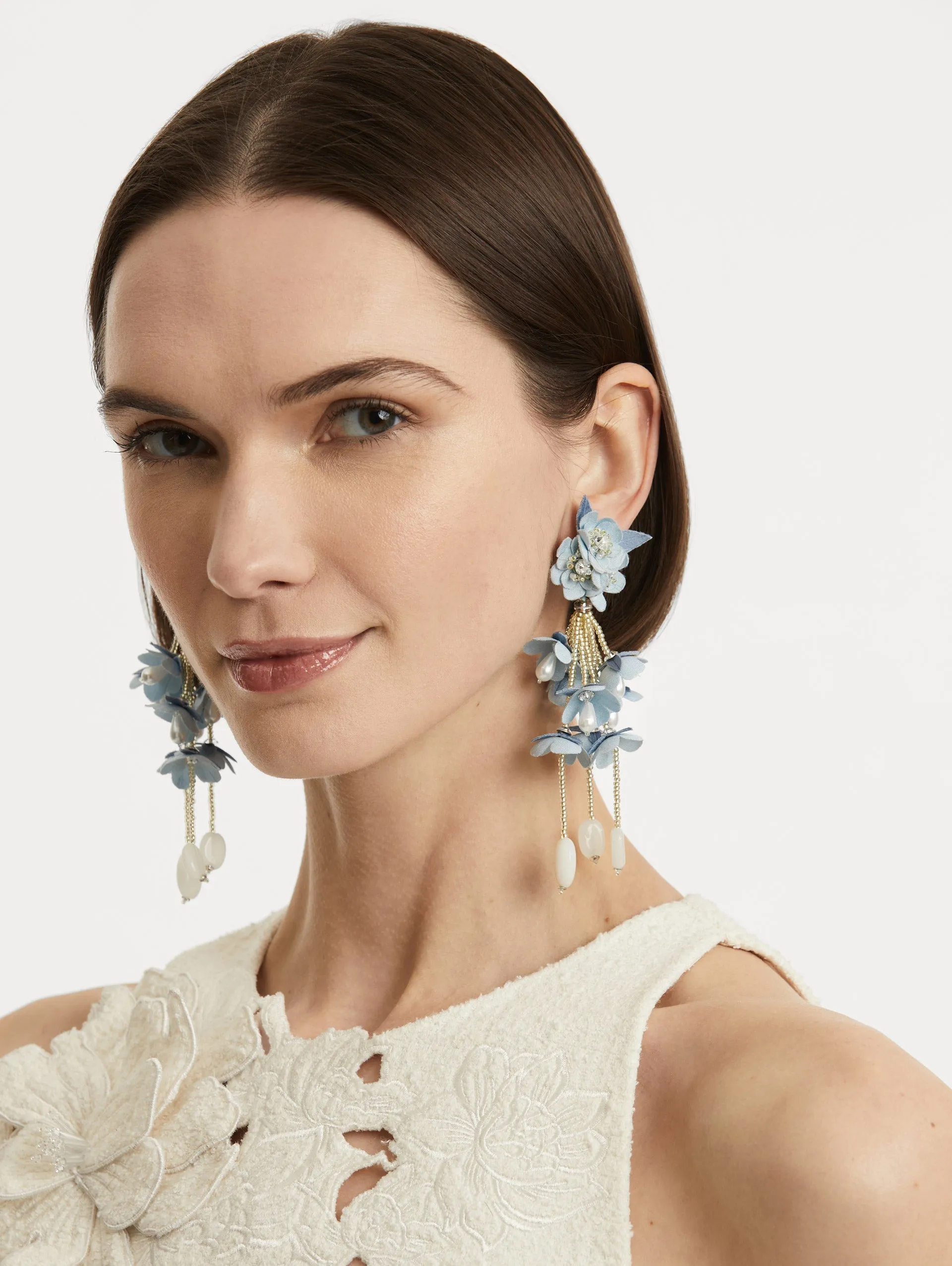 Beaded Flower Drop Clip-On Earrings sold by Oscar de la Renta product image thumbnail 2