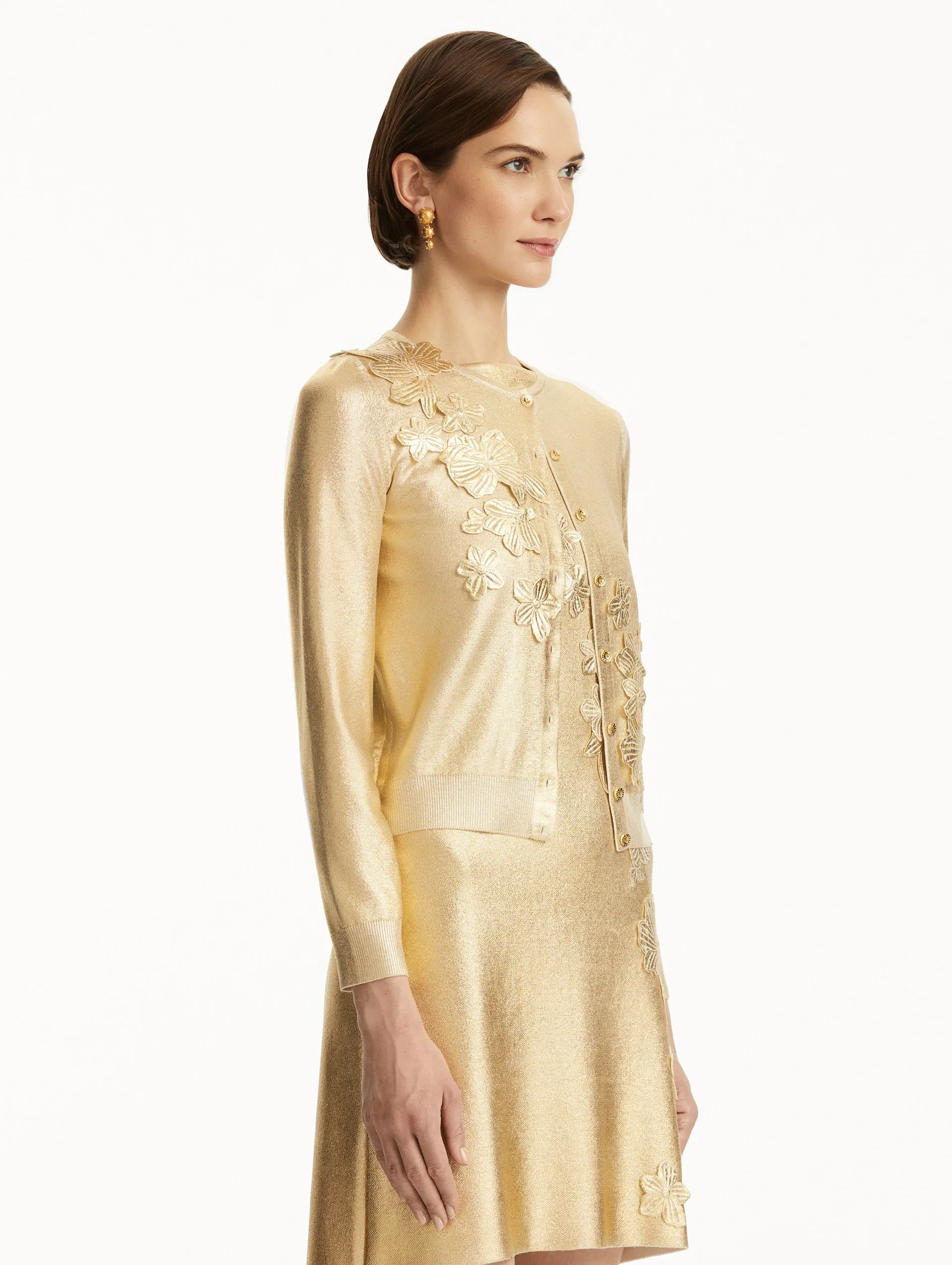 Gold Foil Cherry Blossom Cardigan sold by Oscar de la Renta product image thumbnail 5