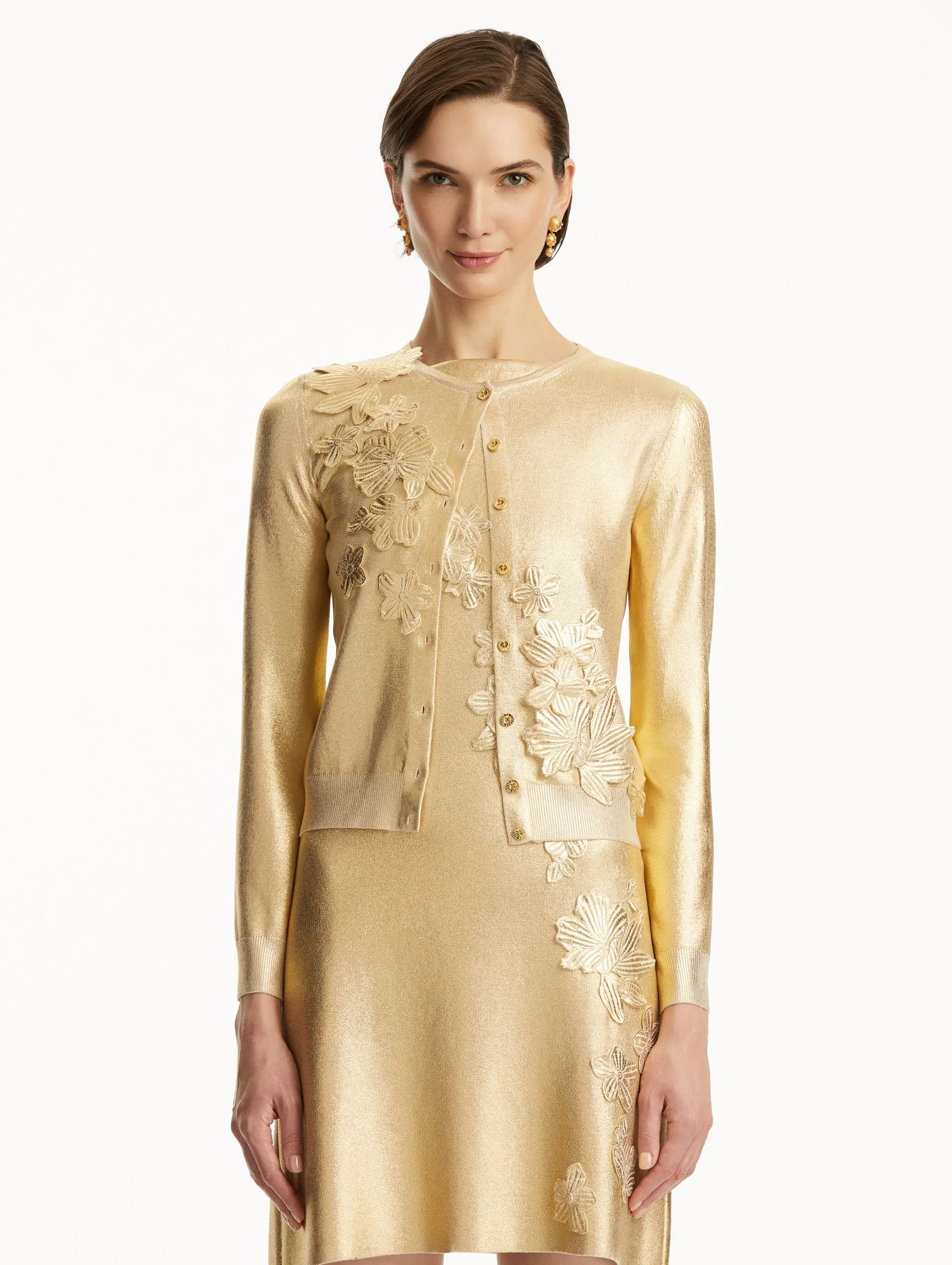 Gold Foil Cherry Blossom Cardigan sold by Oscar de la Renta product image thumbnail 2