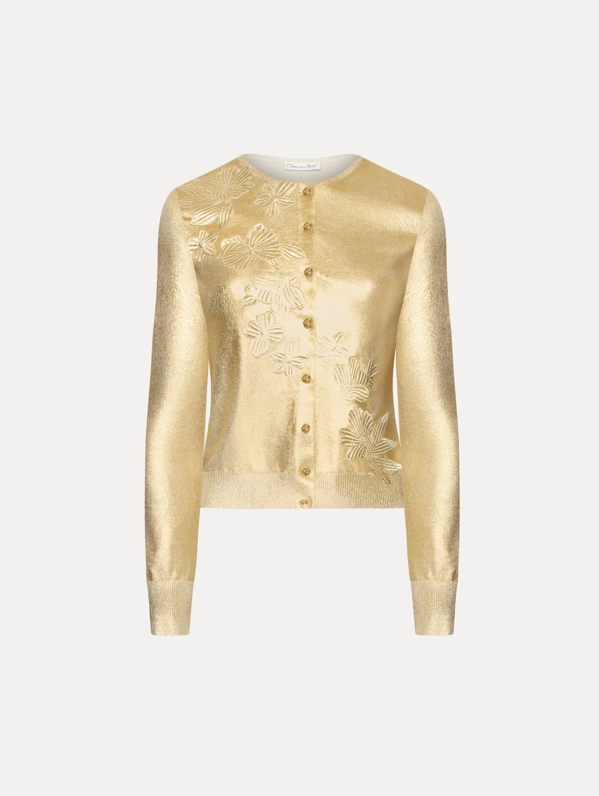 Gold Foil Cherry Blossom Cardigan sold by Oscar de la Renta
