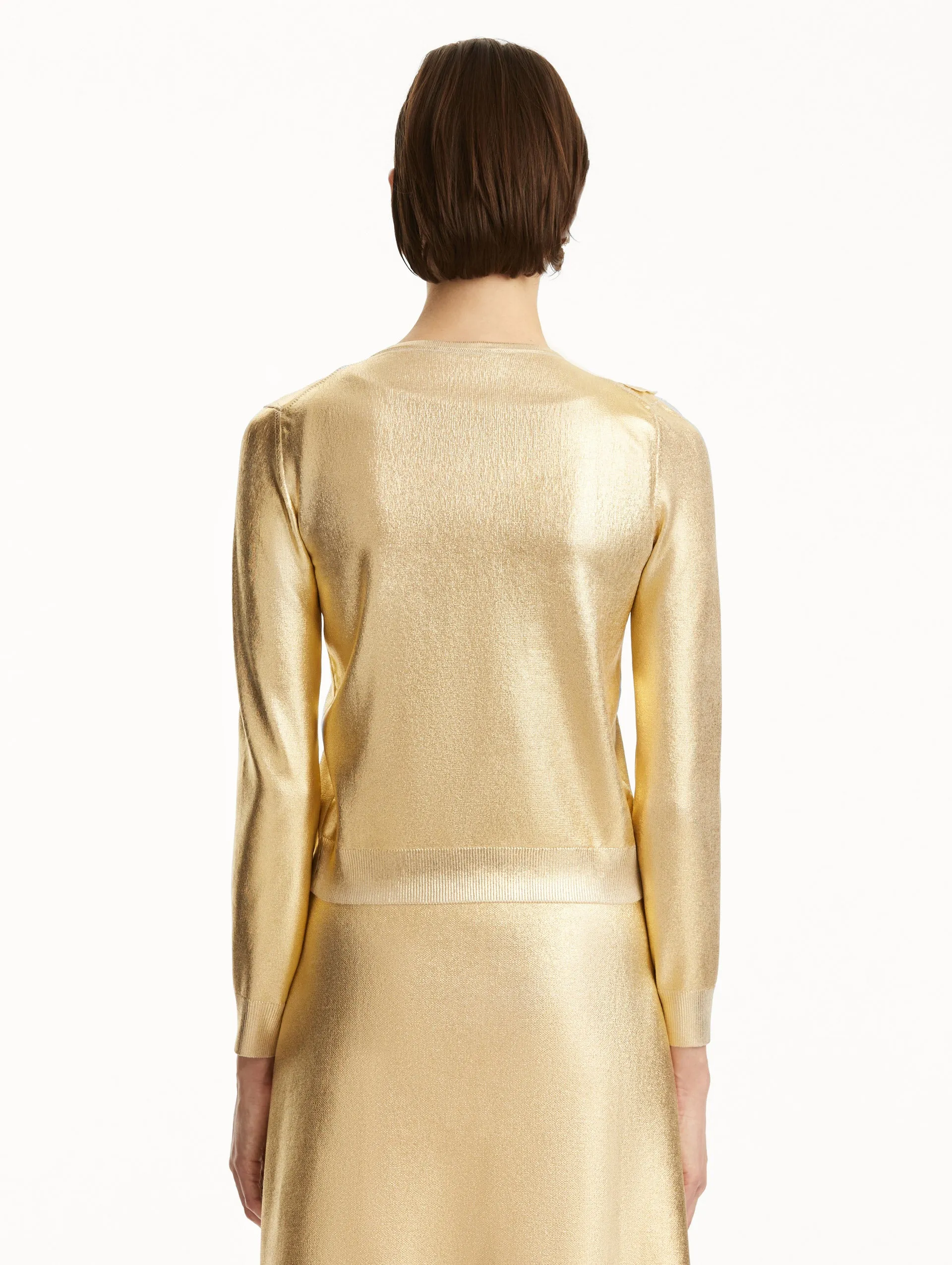 Gold Foil Cherry Blossom Cardigan sold by Oscar de la Renta product image thumbnail 4