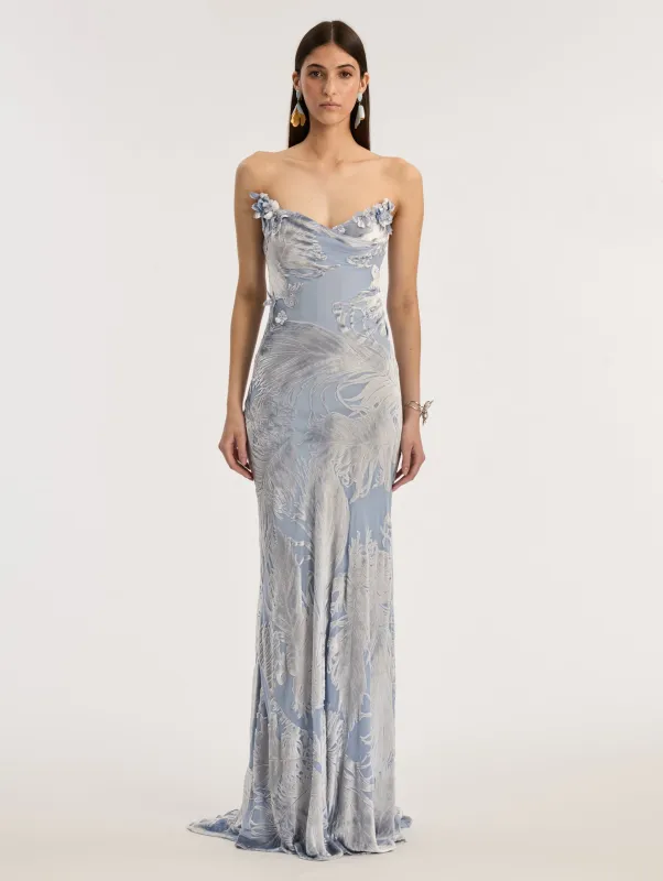 Feather Velvet Devoré Gown made by Oscar de la Renta