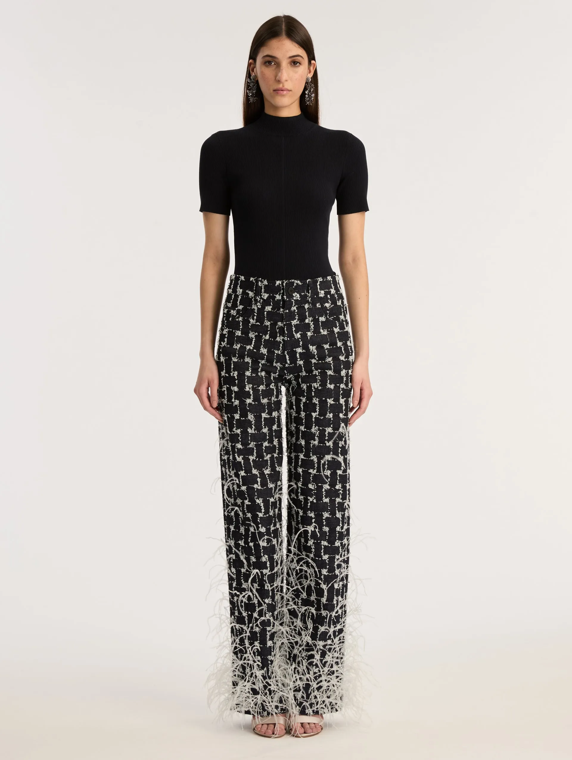 Frayed Denim Jaquard Feather Pant sold by Oscar de la Renta