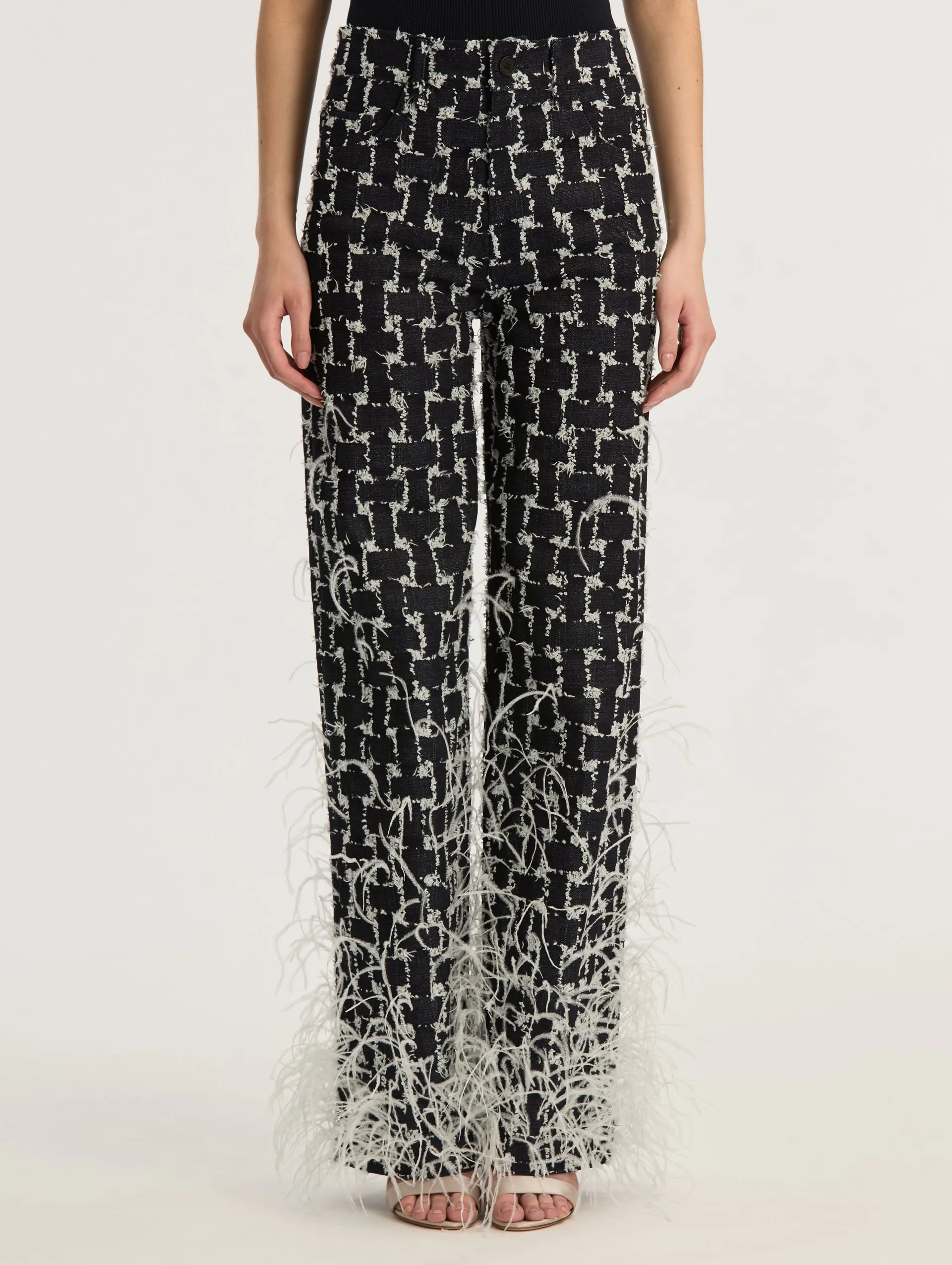 Frayed Denim Jaquard Feather Pant sold by Oscar de la Renta product image thumbnail 3