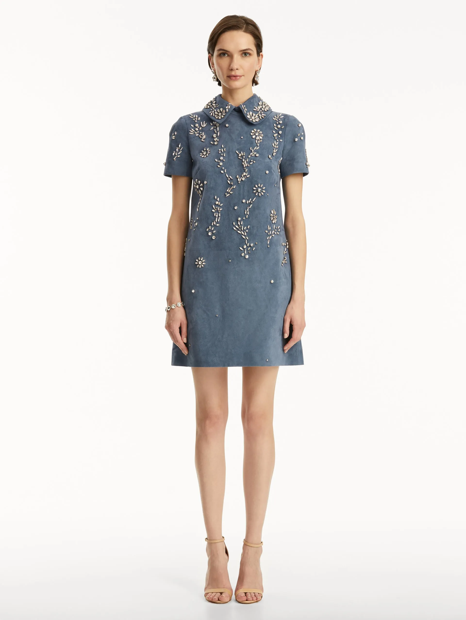 Crystal Embroidered Suede Shift Dress sold by Oscar de la Renta product image thumbnail 2