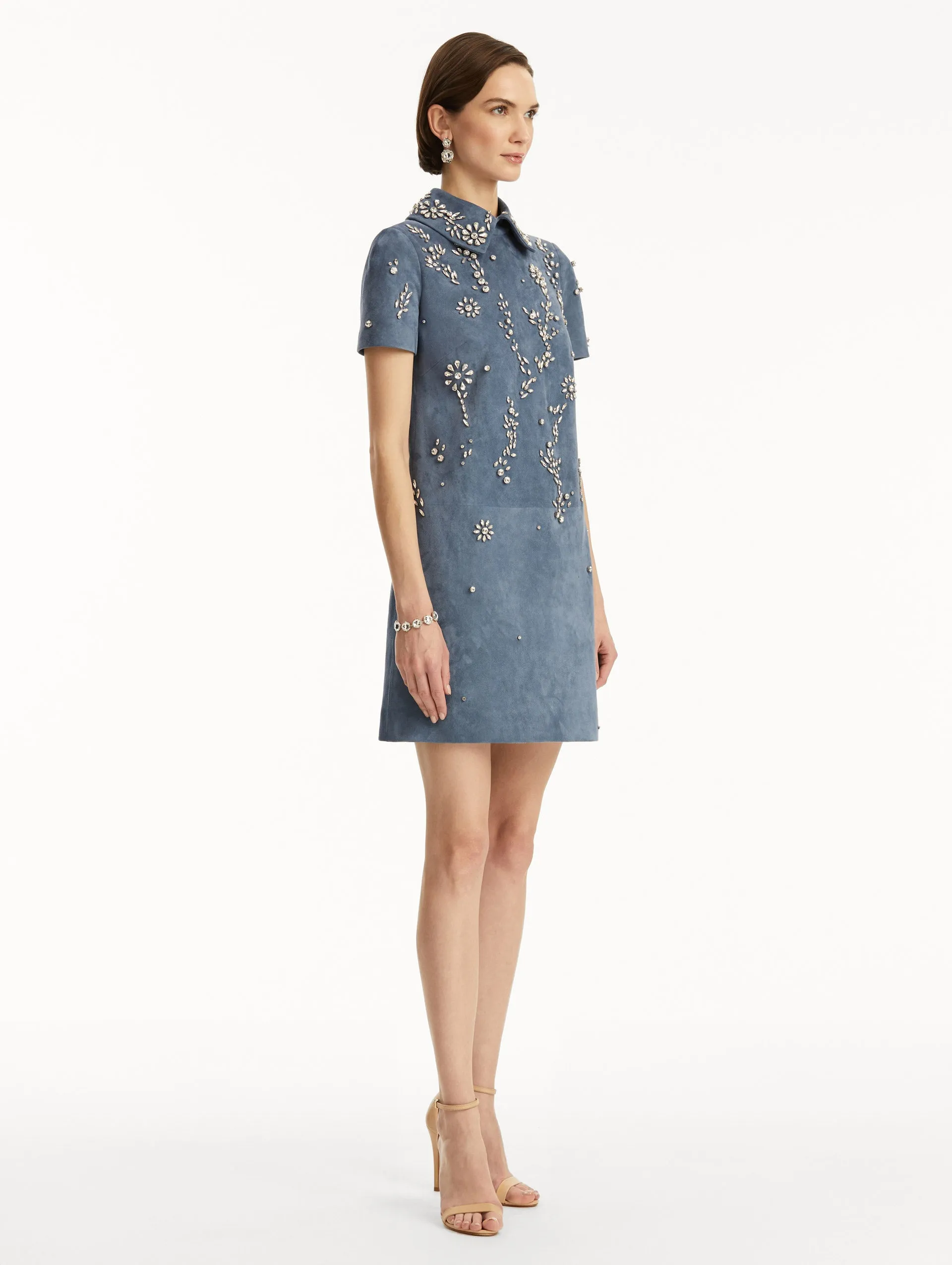 Crystal Embroidered Suede Shift Dress sold by Oscar de la Renta product image thumbnail 4