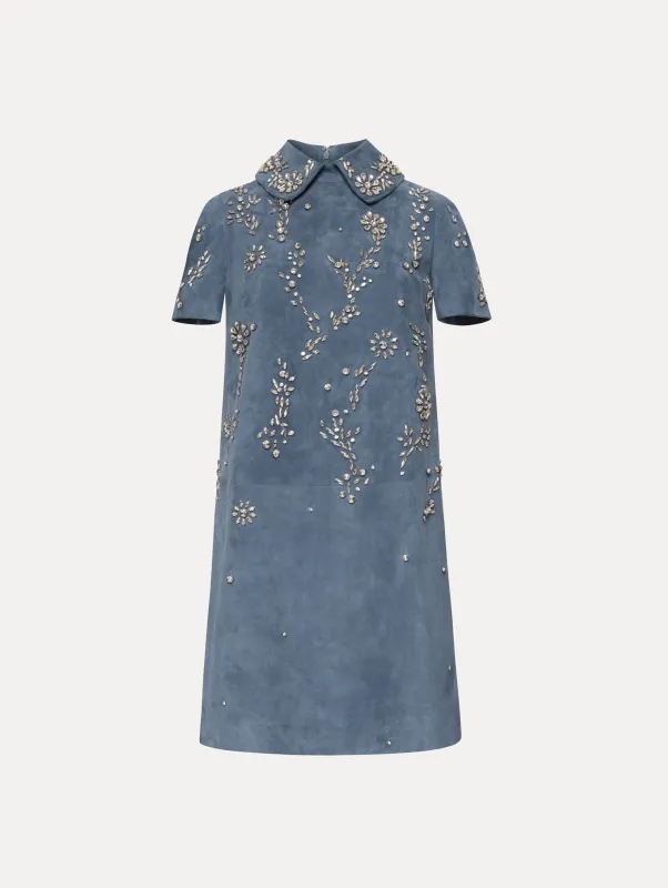 Crystal Embroidered Suede Shift Dress sold by Oscar de la Renta