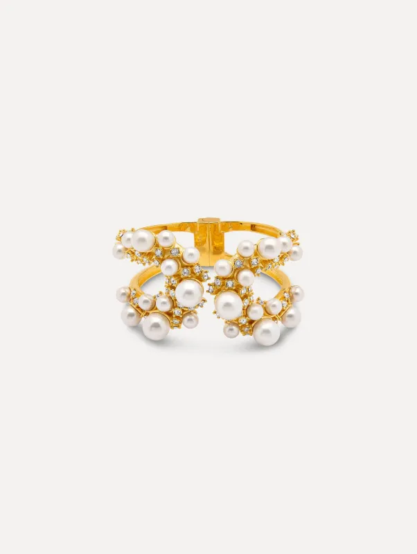 Pearl Pavé Cluster Cuff Bracelet sold by Oscar de la Renta