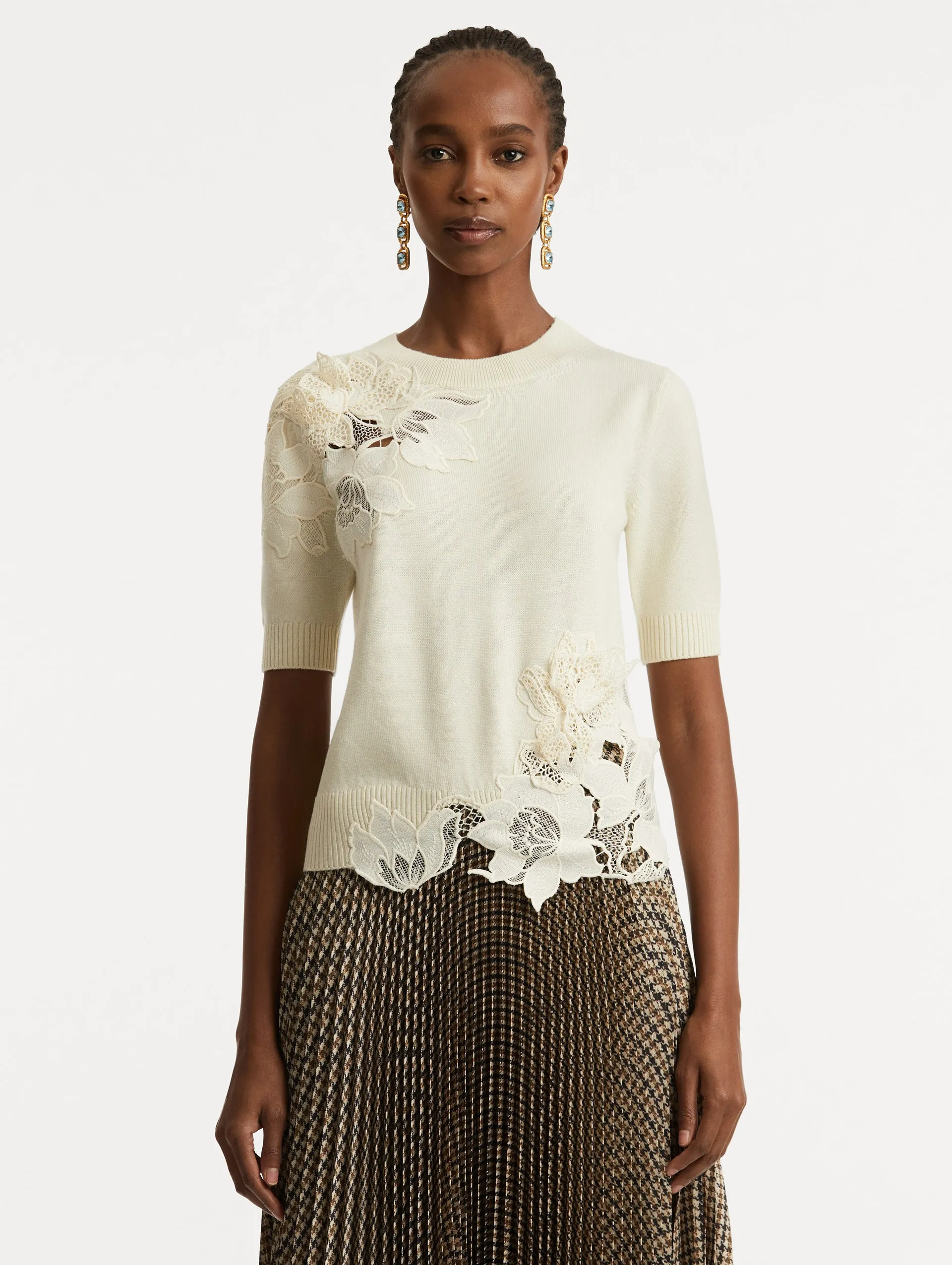 Peony Guipure Insert Pullover sold by Oscar de la Renta product image thumbnail 2