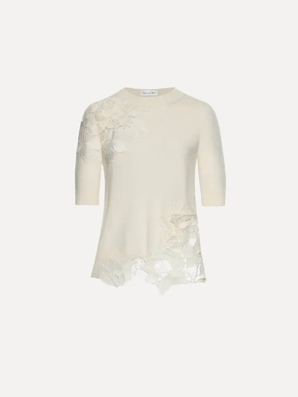 Peony Guipure Insert Pullover sold by Oscar de la Renta