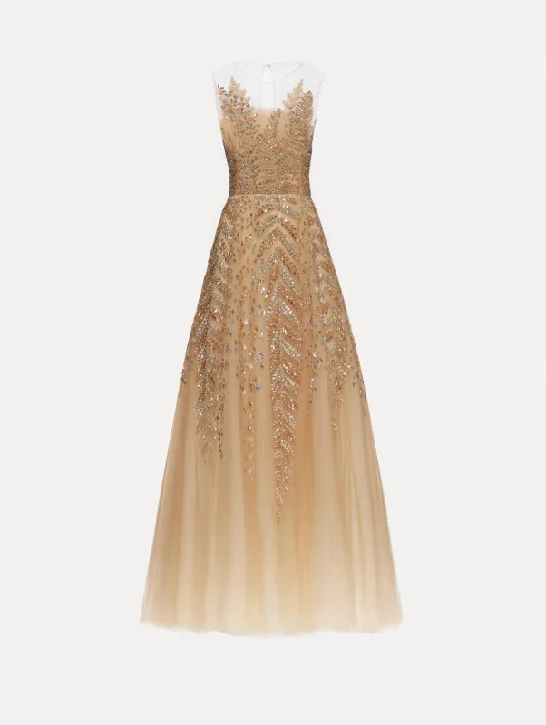 Fern Embroidered Illusion Cocktail Dress sold by Oscar de la Renta