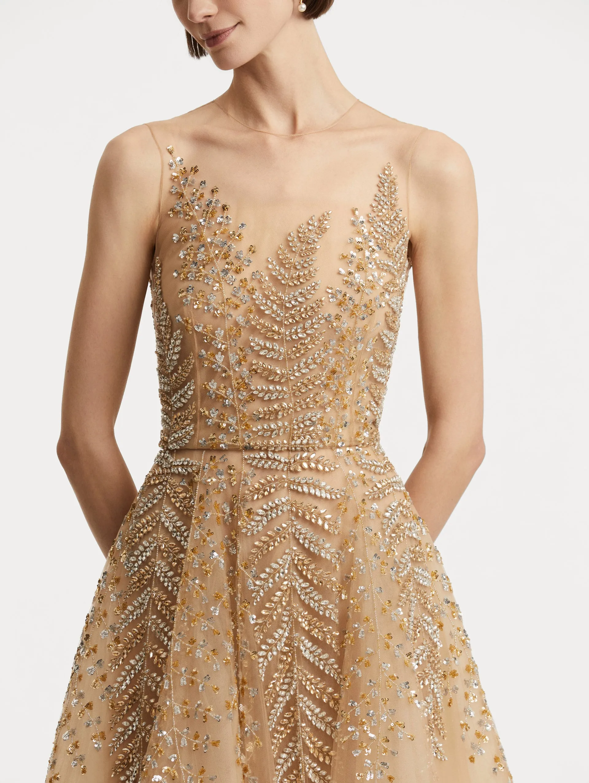 Fern Embroidered Illusion Cocktail Dress sold by Oscar de la Renta product image thumbnail 5