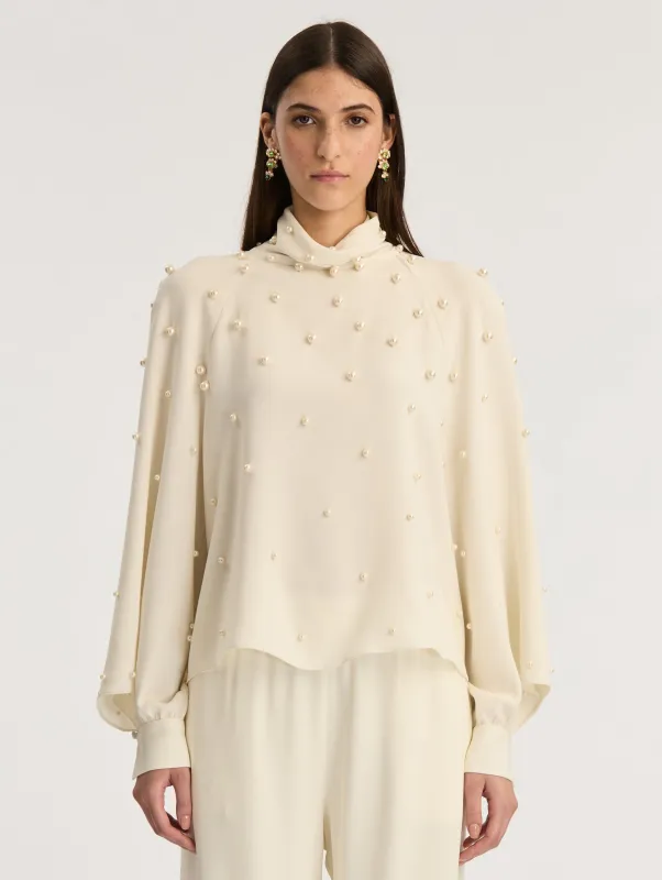 Pearl Embroidered Georgette Blouse sold by Oscar de la Renta