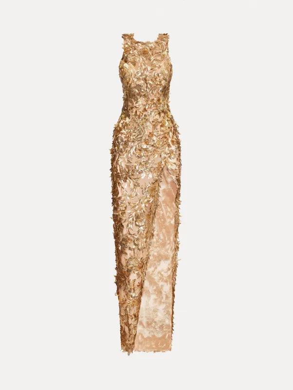 Feather Embroidered Gown sold by Oscar de la Renta