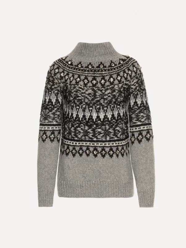 Crystal-Detailed Turtleneck Pullover sold by Oscar de la Renta