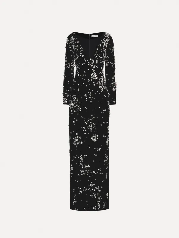 Crystal Cluster Embroidered Long Sleeve Gown made by Oscar de la Renta