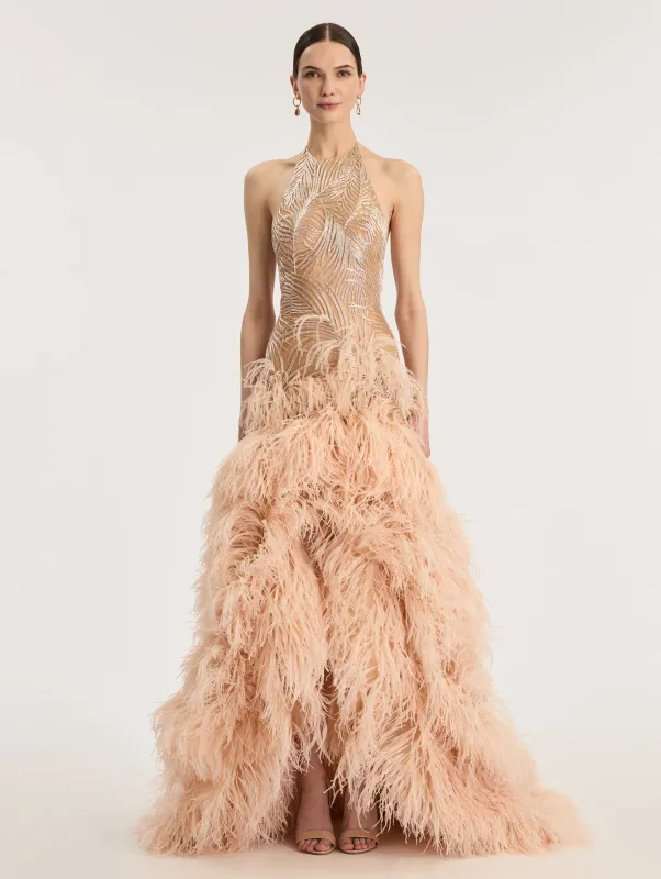 Feather Embroidered Gown made by Oscar de la Renta
