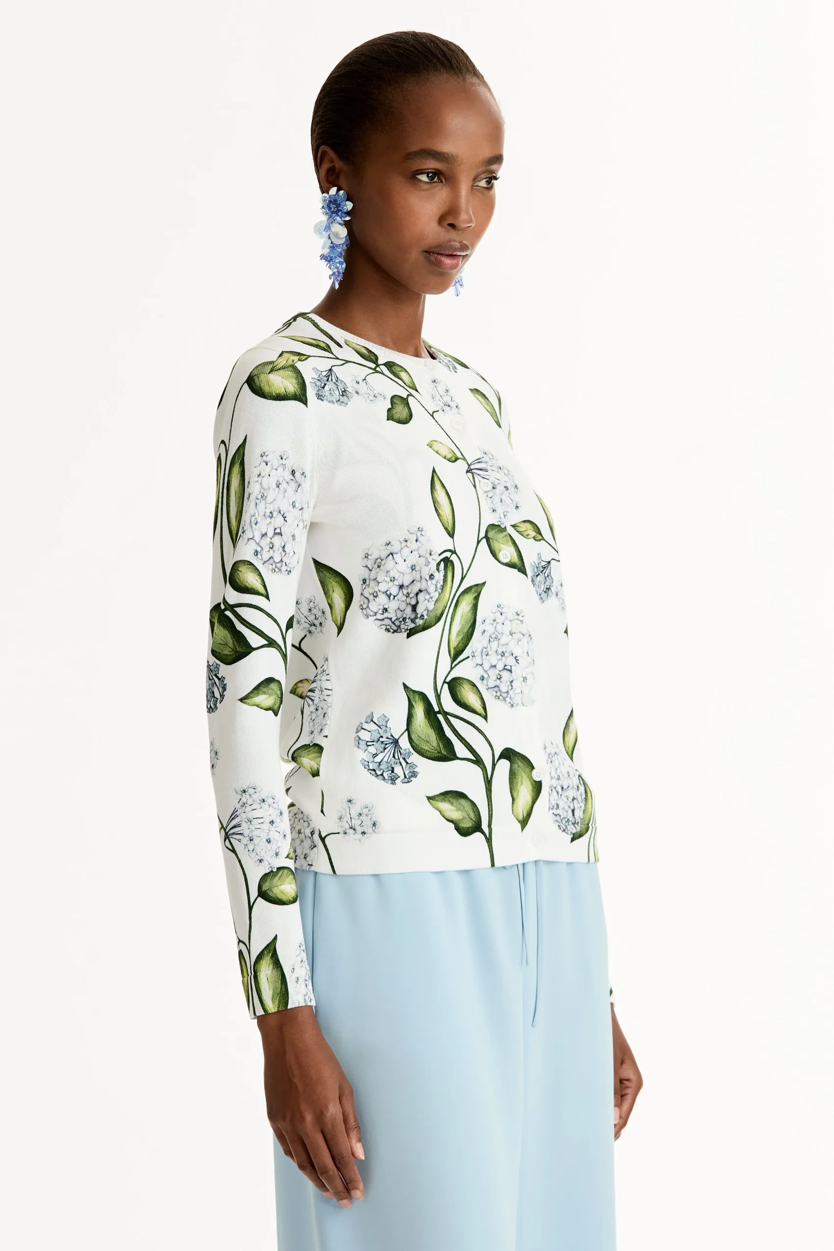 Porcelain Flower Printed Cardigan sold by Oscar de la Renta product image thumbnail 3