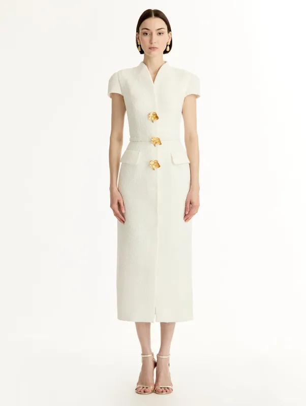 Cyclamen-Detailed Wool Tweed Dress sold by Oscar de la Renta