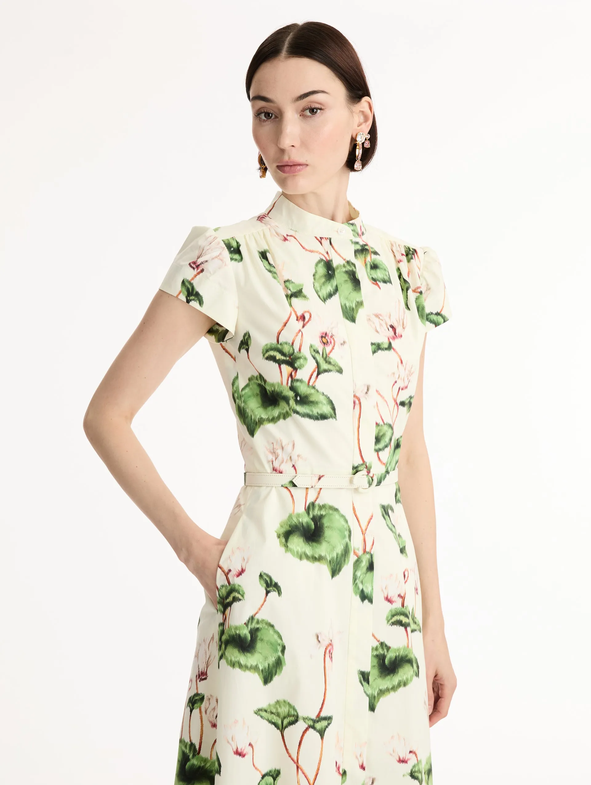 Chine Cyclamen Cotton Poplin Cap Sleeve Dress sold by Oscar de la Renta product image thumbnail 4