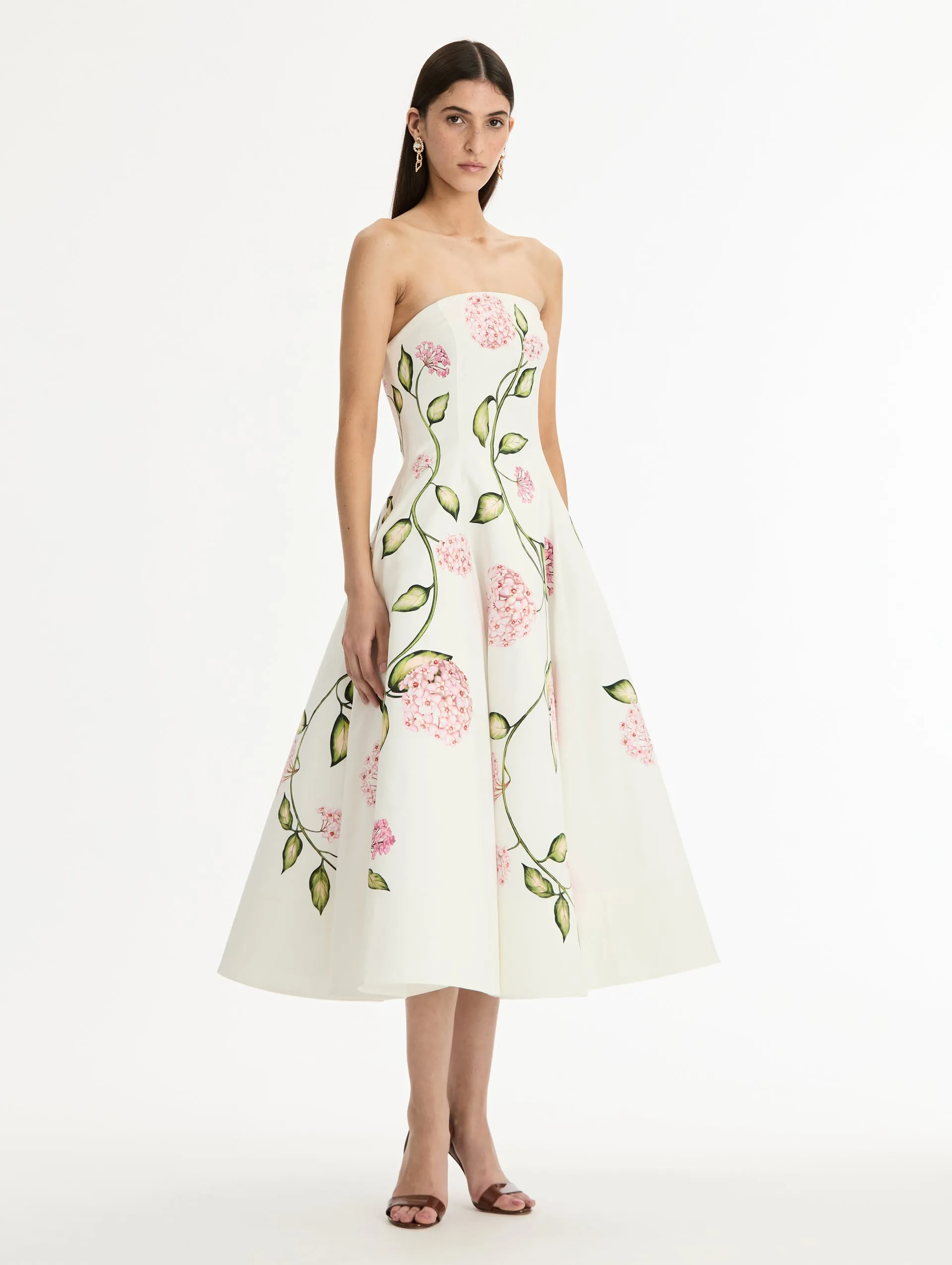 Porcelain Flower Cotton Poplin Strapless Dress sold by Oscar de la Renta product image thumbnail 3