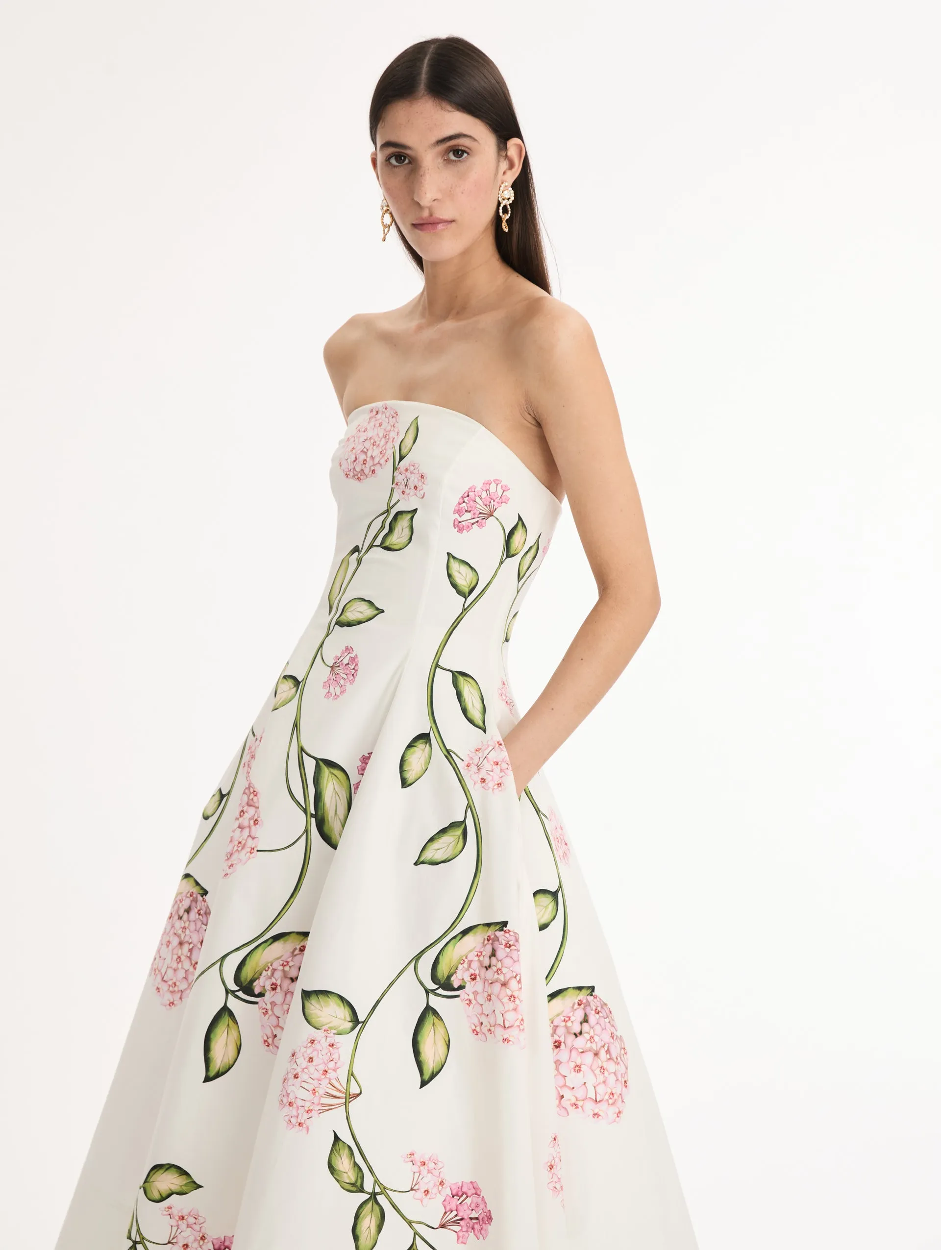 Porcelain Flower Cotton Poplin Strapless Dress sold by Oscar de la Renta product image thumbnail 4