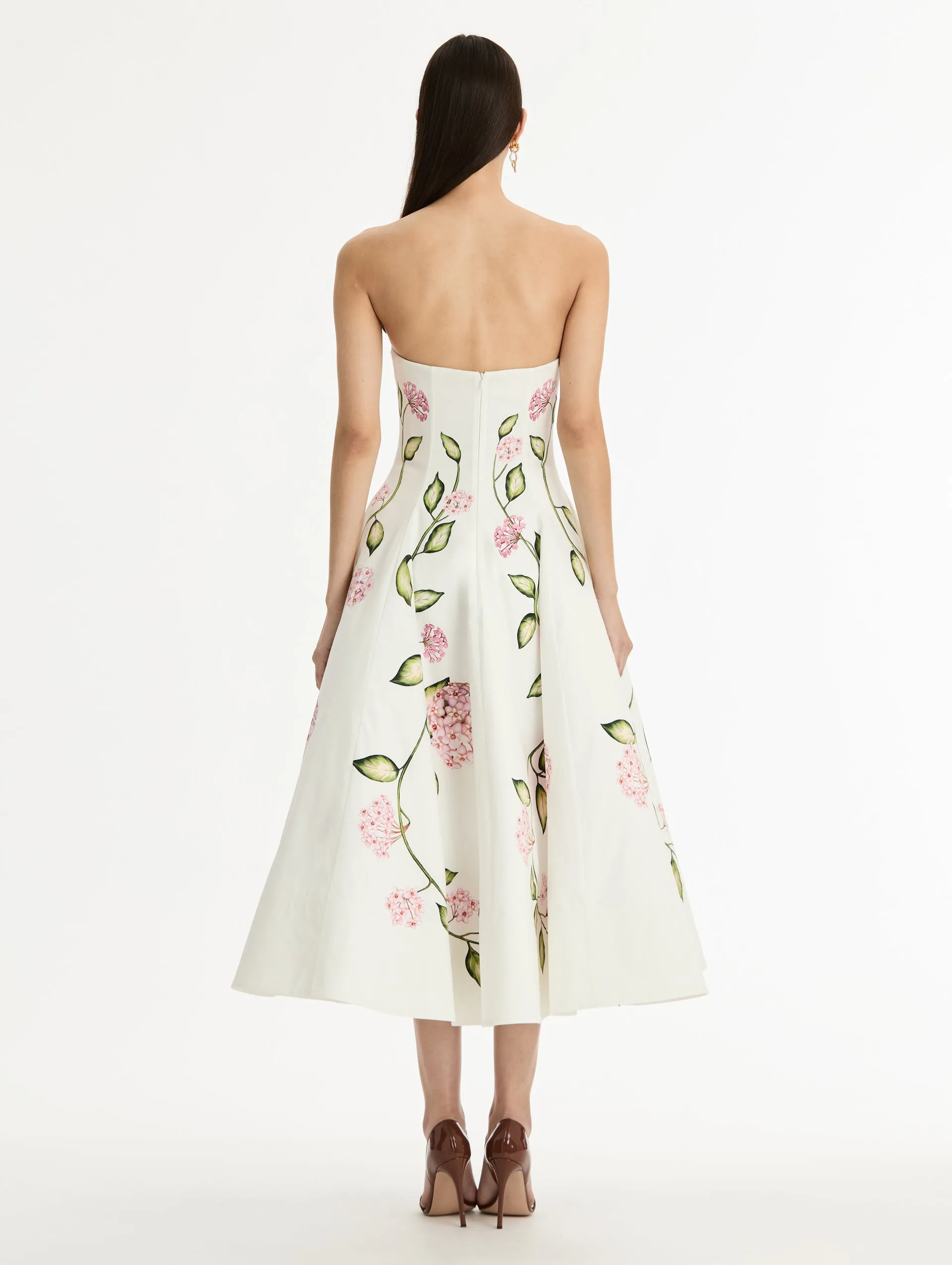 Porcelain Flower Cotton Poplin Strapless Dress sold by Oscar de la Renta product image thumbnail 2
