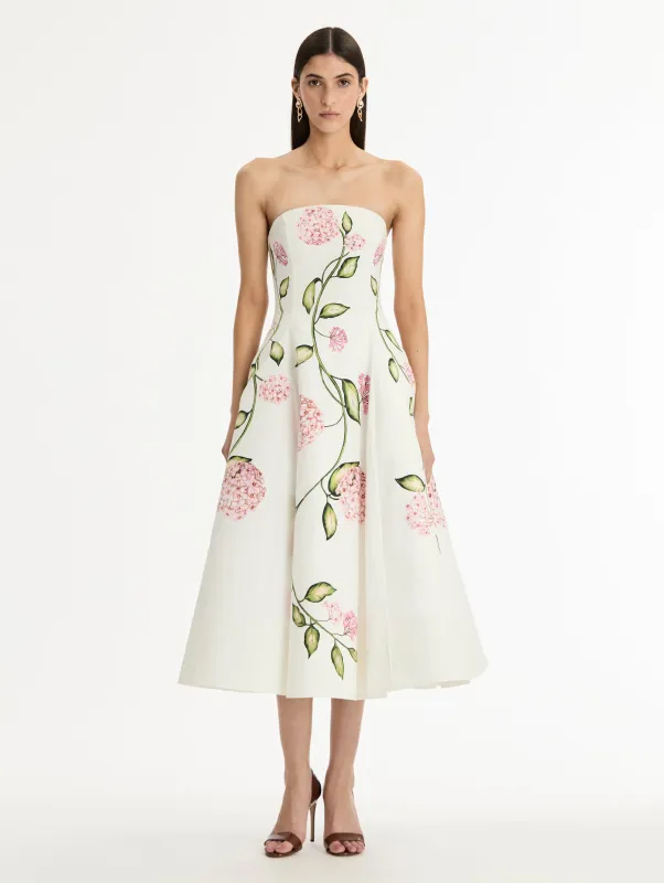 Porcelain Flower Cotton Poplin Strapless Dress sold by Oscar de la Renta