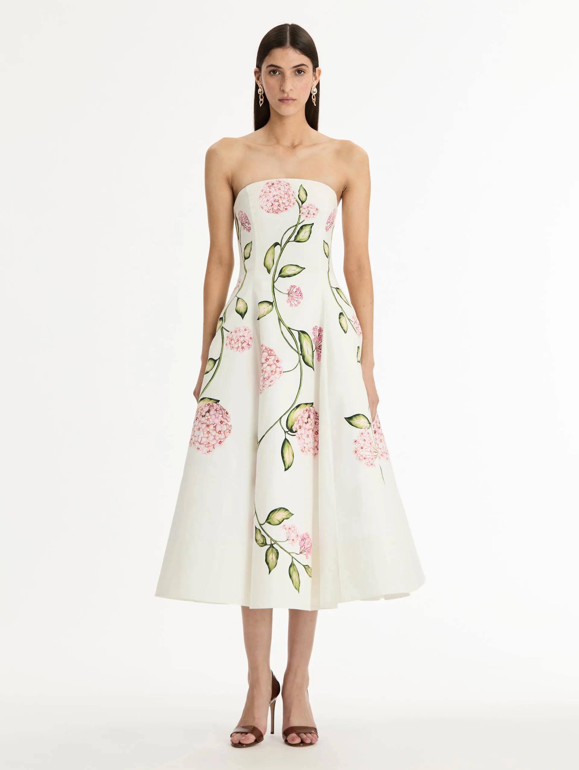 Porcelain Flower Cotton Poplin Strapless Dress sold by Oscar de la Renta