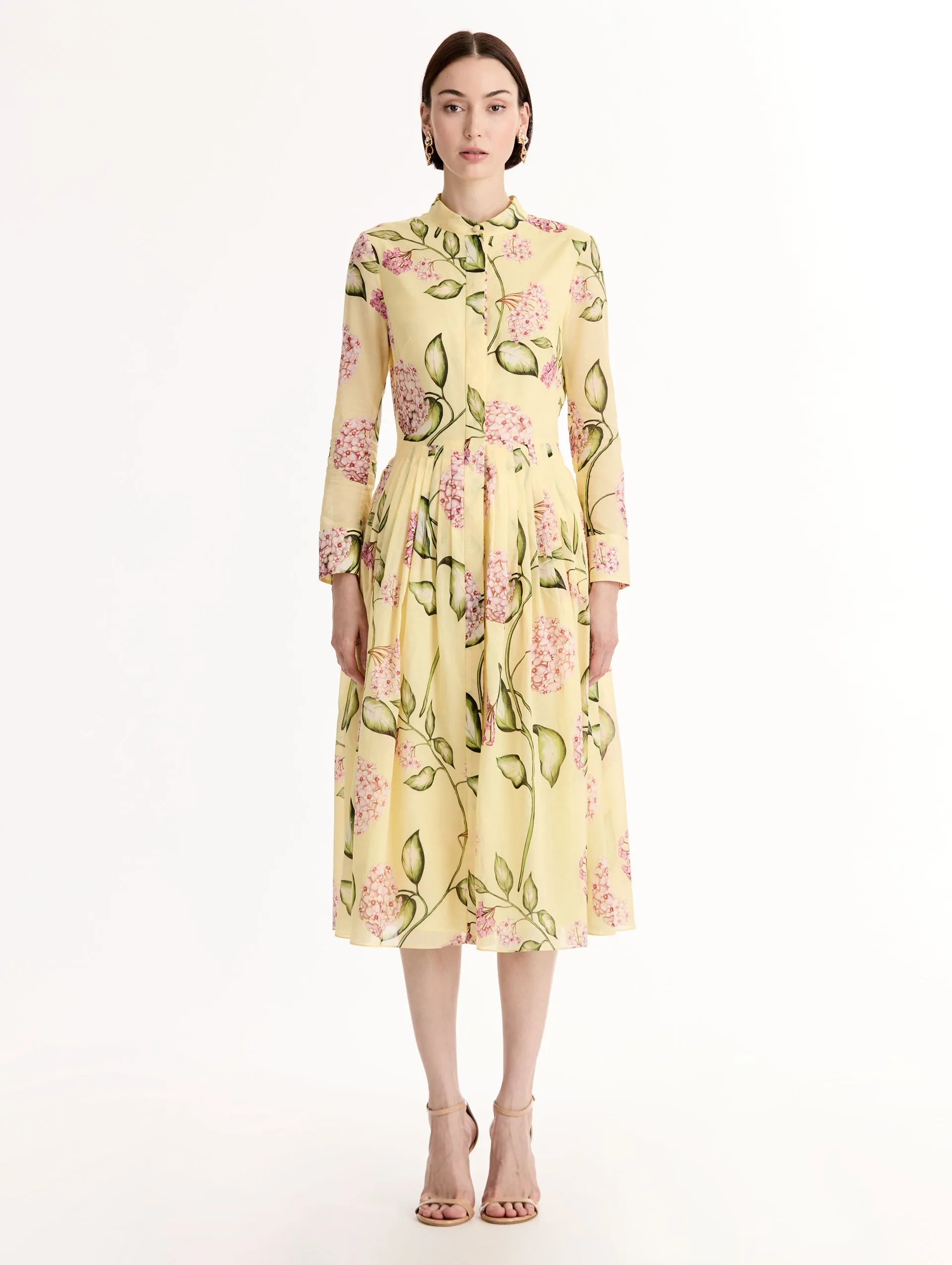 Porcelain Flower Cotton Poplin Long-Sleeve Dress sold by Oscar de la Renta