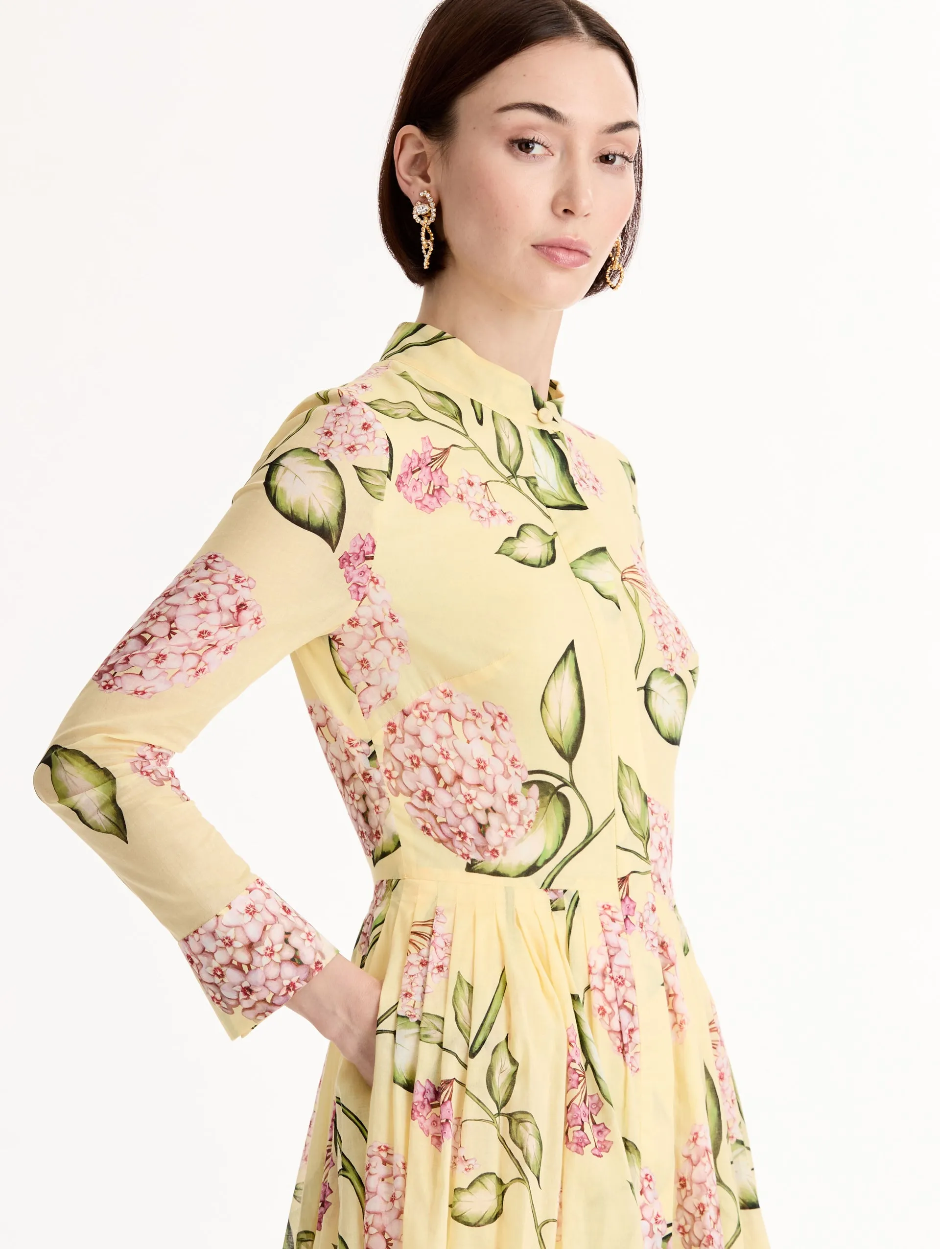 Porcelain Flower Cotton Poplin Long-Sleeve Dress sold by Oscar de la Renta product image thumbnail 4