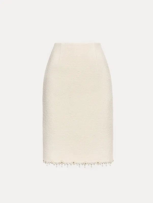 Floral Jeweled Fringe Tweed Skirt sold by Oscar de la Renta