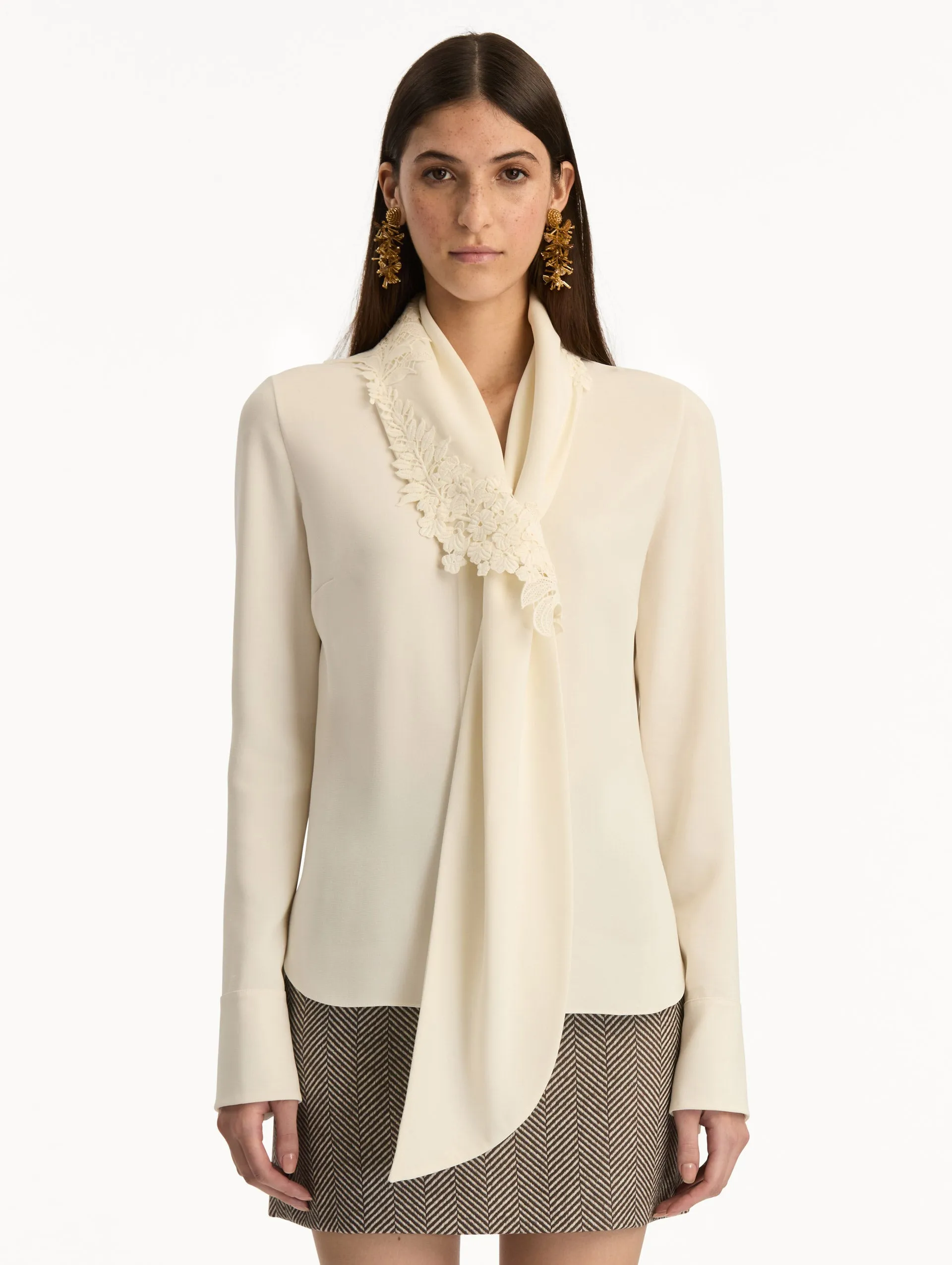 Foxglove Tie-Neck Georgette Blouse sold by Oscar de la Renta product image thumbnail 2