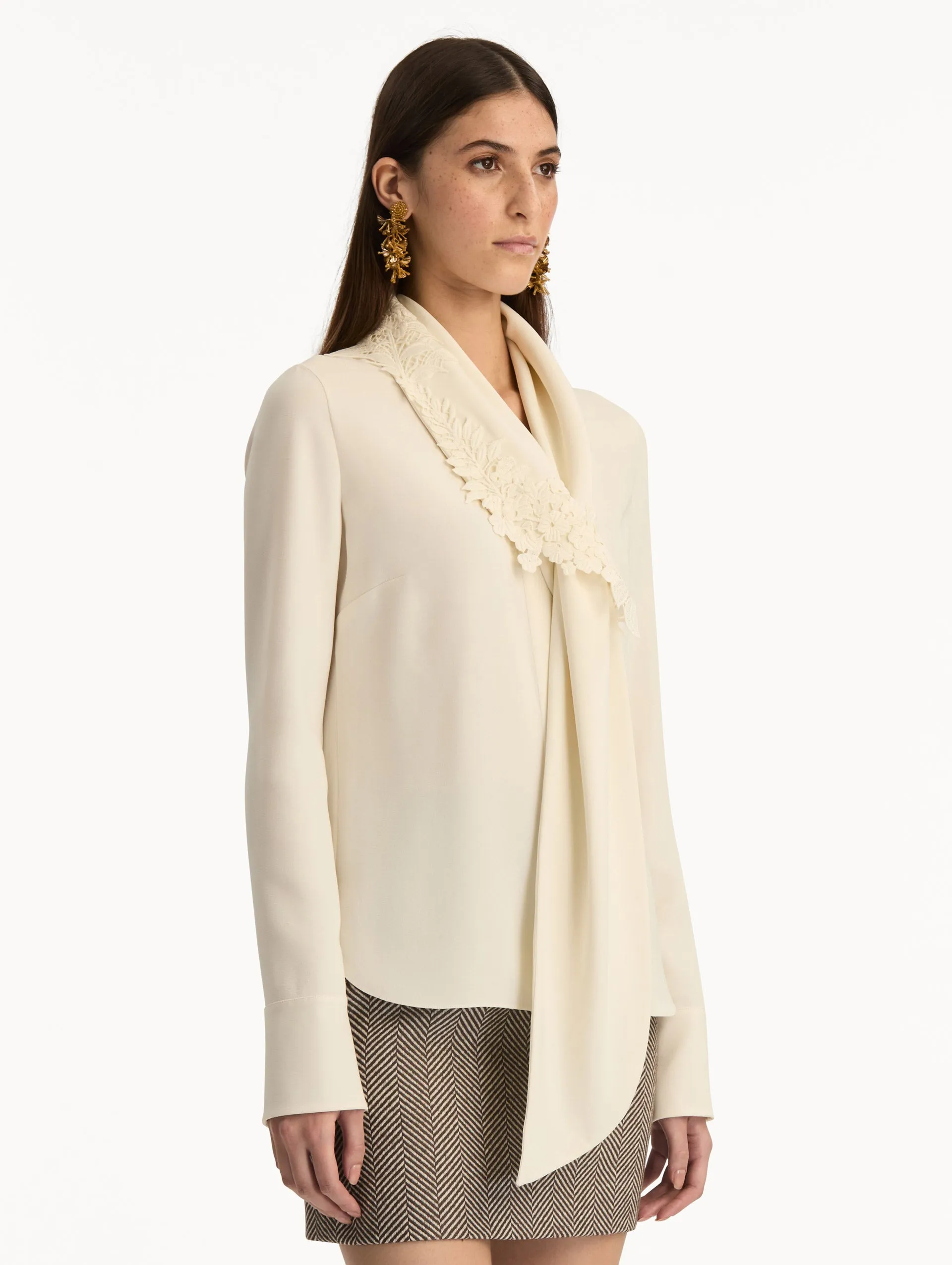 Foxglove Tie-Neck Georgette Blouse sold by Oscar de la Renta product image thumbnail 5
