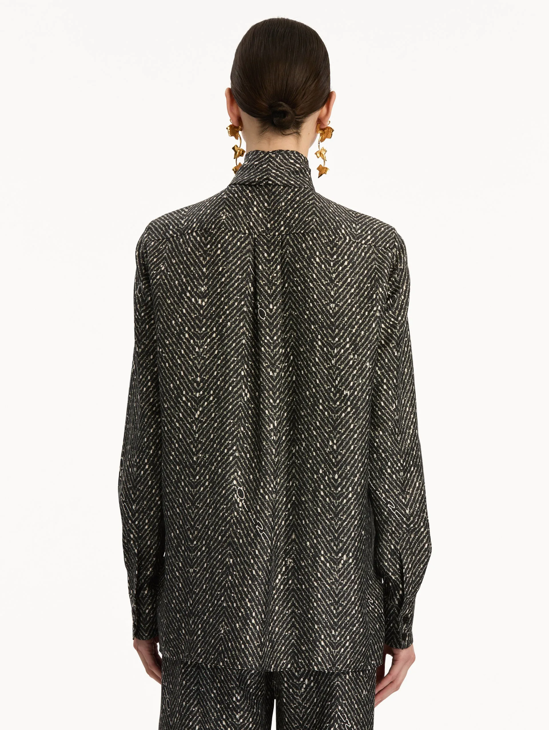 Chevron Tie-Neck Silk Twill Blouse sold by Oscar de la Renta product image thumbnail 4