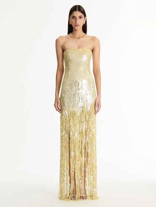 Strapless Sequin Fringe Gown made by Oscar de la Renta