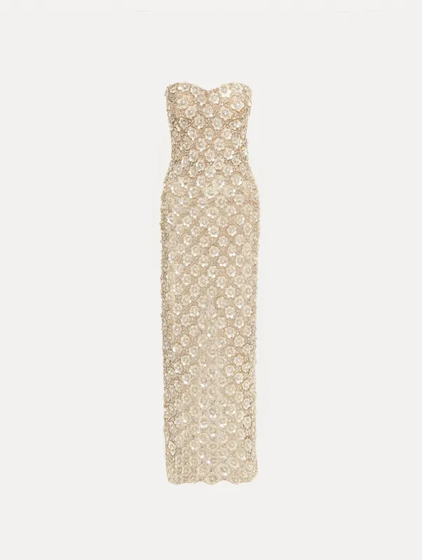 Mother of Pearl Embroidered Column Gown made by Oscar de la Renta