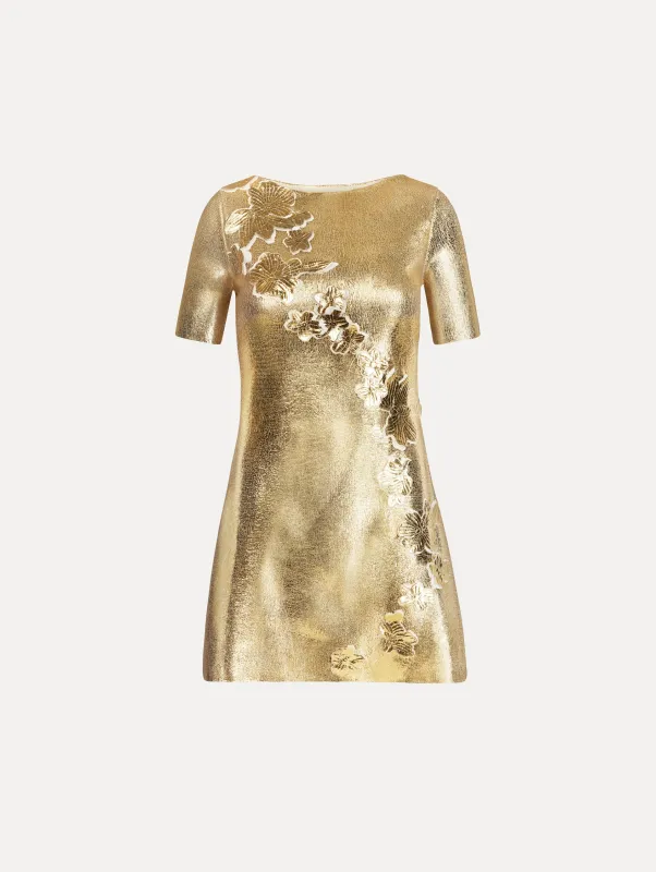 Gold Foil Cherry Blossom Dress sold by Oscar de la Renta