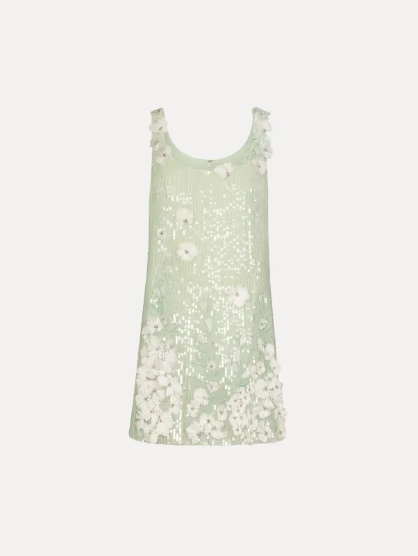 Foxglove Embroidered Sequin Tulle Shift Dress sold by Oscar de la Renta