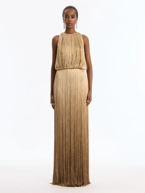 Ombré Silk Fringe Sleeveless Gown made by Oscar de la Renta