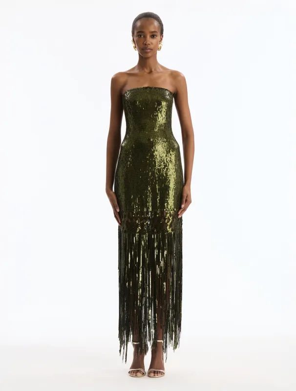 Sequin Fringe Cocktail Dress made by Oscar de la Renta